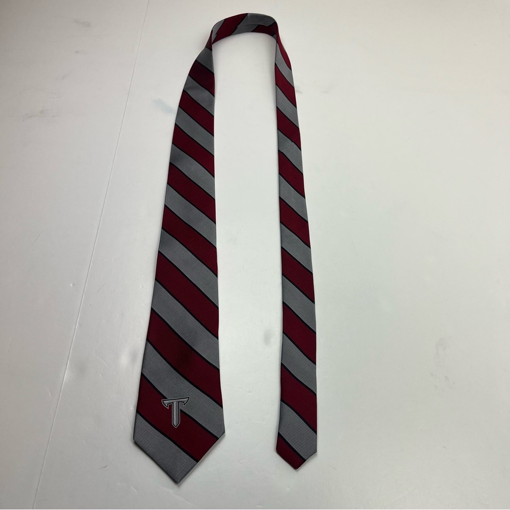Troy University Burgundy Gray Stripe 100% Silk Neck Tie Office Work Preppy NEW - Picture 6 of 10